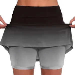 Womens Gradient Athletic Pantskirt 2024 Summer Fashionable Double Layer Safety Shorts Pants Mid Waisted Tennis Yoga Culottes