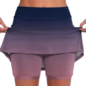 Womens Gradient Athletic Pantskirt 2024 Summer Fashionable Double Layer Safety Shorts Pants Mid Waisted Tennis Yoga Culottes