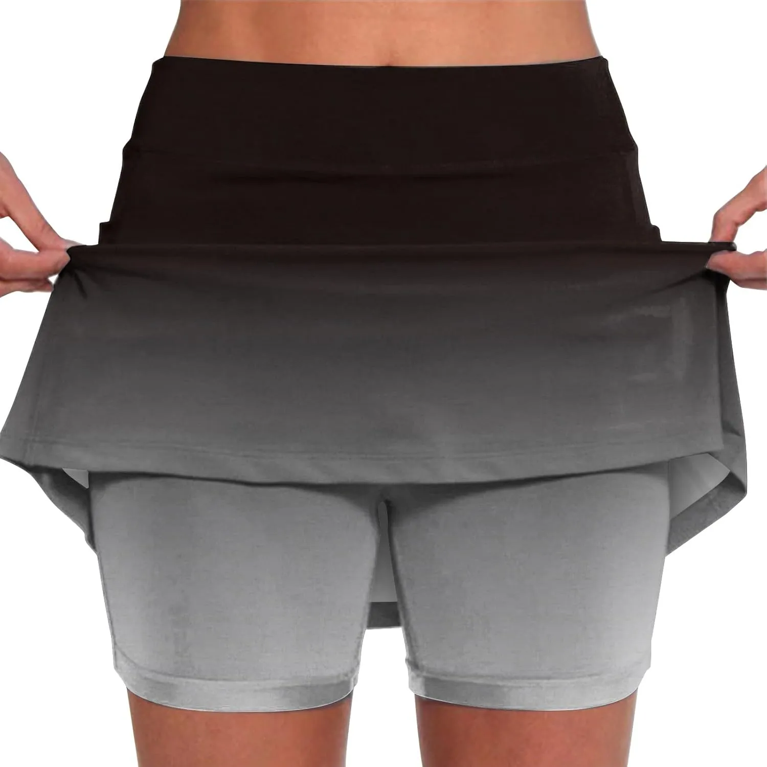 Womens Gradient Athletic Pantskirt 2024 Summer Fashionable Double Layer Safety Shorts Pants Mid Waisted Tennis Yoga Culottes