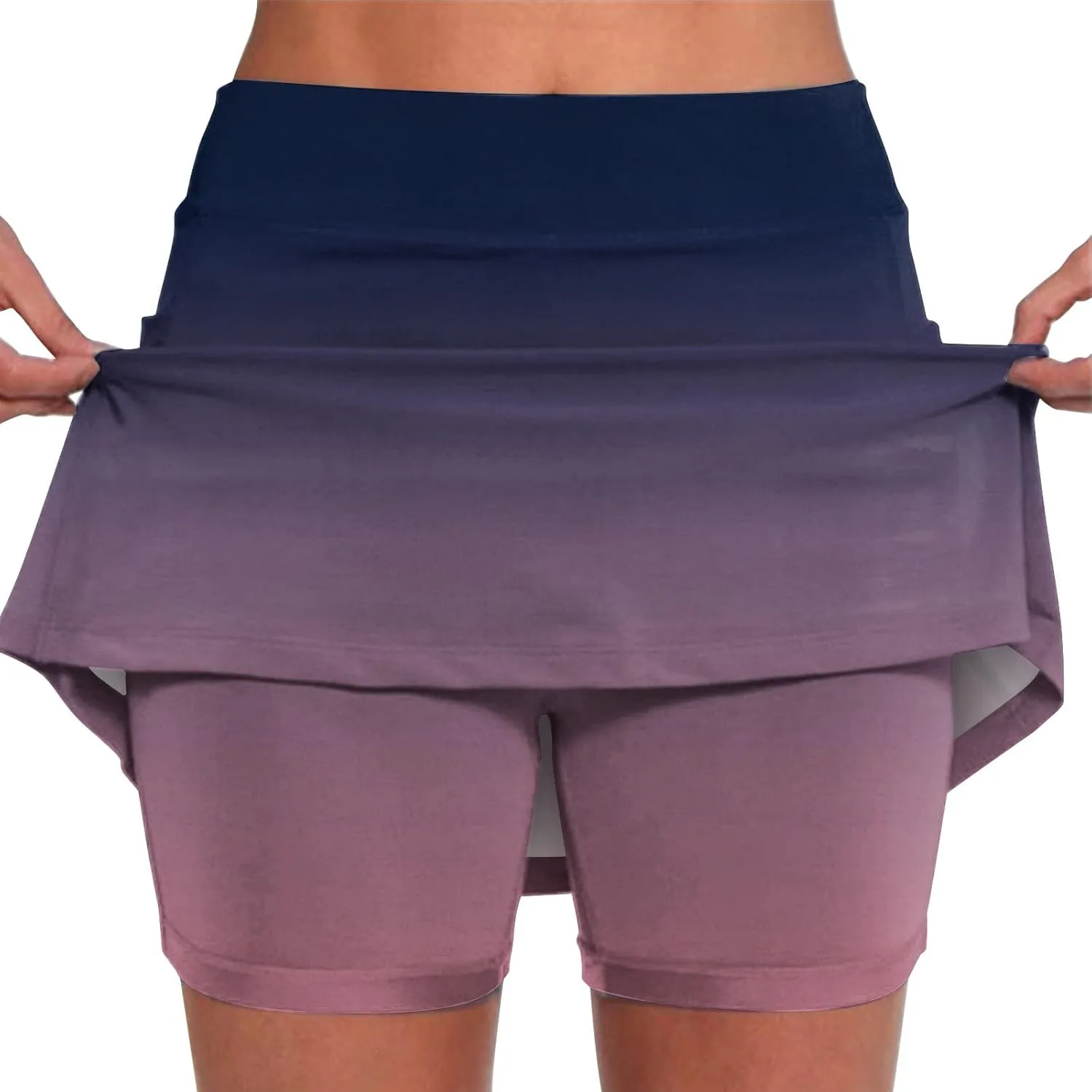 Womens Gradient Athletic Pantskirt 2024 Summer Fashionable Double Layer Safety Shorts Pants Mid Waisted Tennis Yoga Culottes