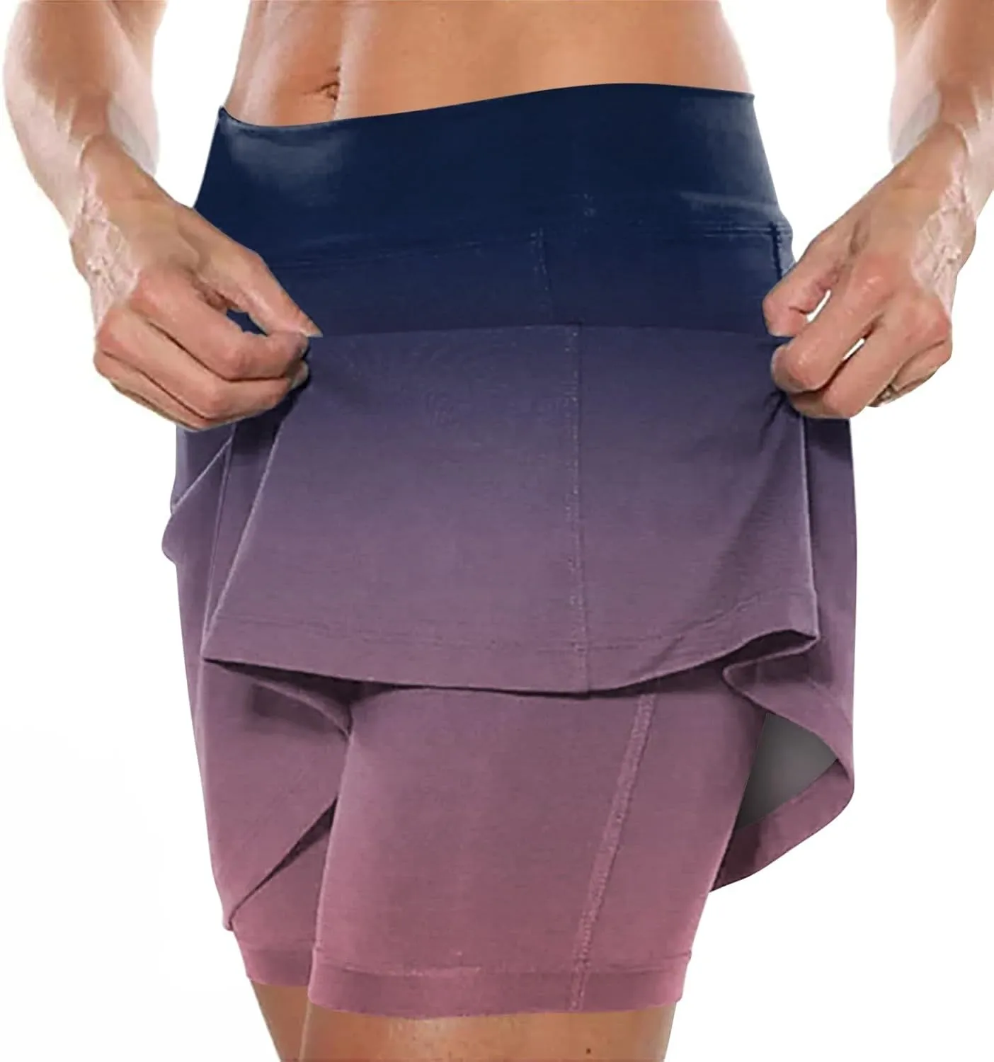 Womens Gradient Athletic Pantskirt 2024 Summer Fashionable Double Layer Safety Shorts Pants Mid Waisted Tennis Yoga Culottes