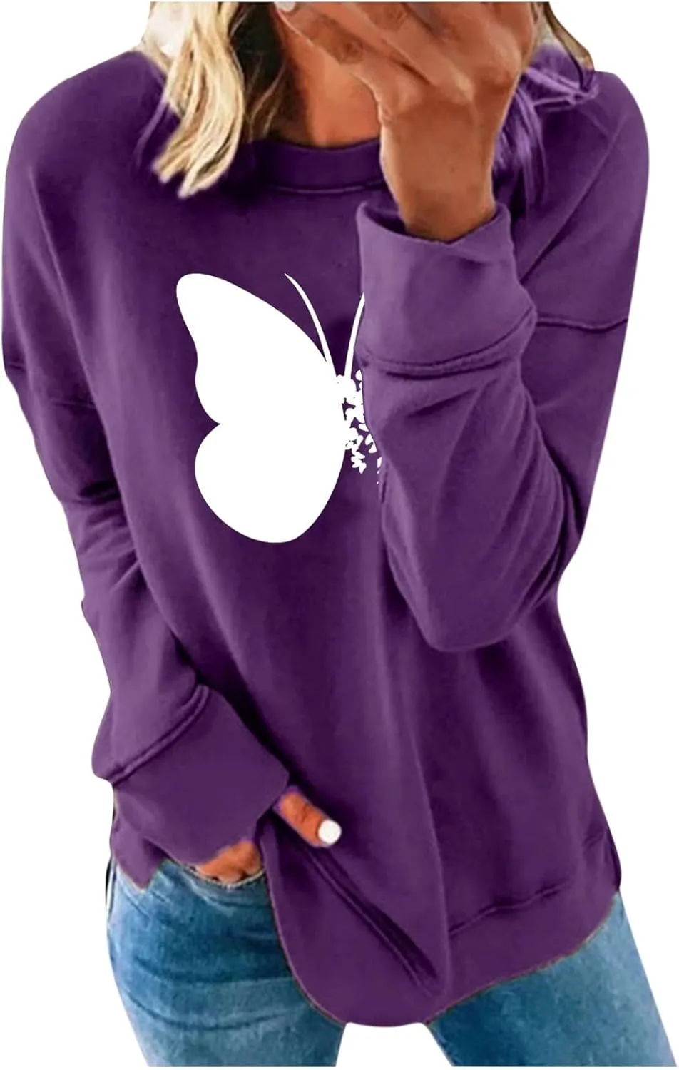 Womens Graphic Print Sweatshirts Long Sleeve Crewneck Tunic Tops Casual Butterfly Pullover Sweater Shirts Trendy 2023
