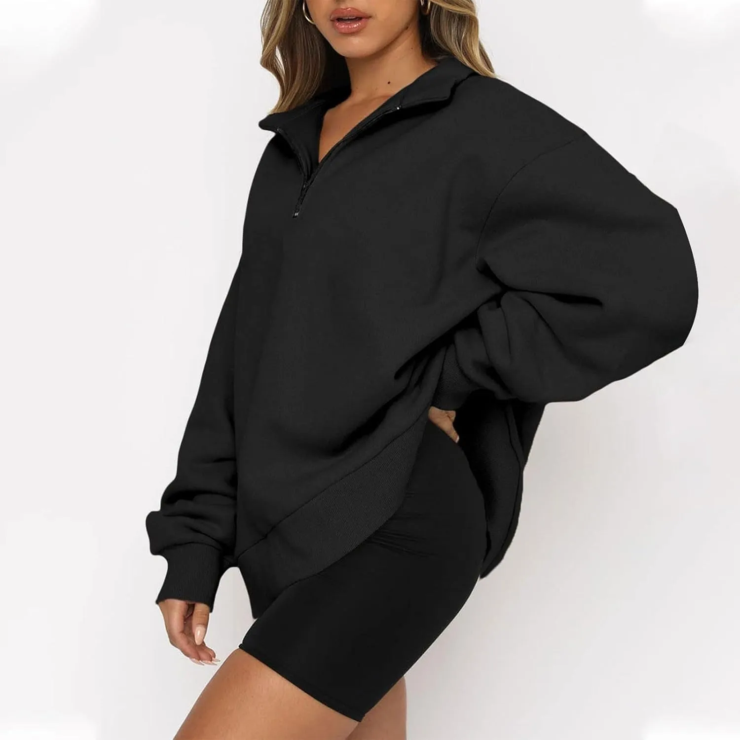 Womens Half Zip Pullover Oversized Sweatshirts Hoodies Fall Fashion Outfits 2024 Y2k Clothes