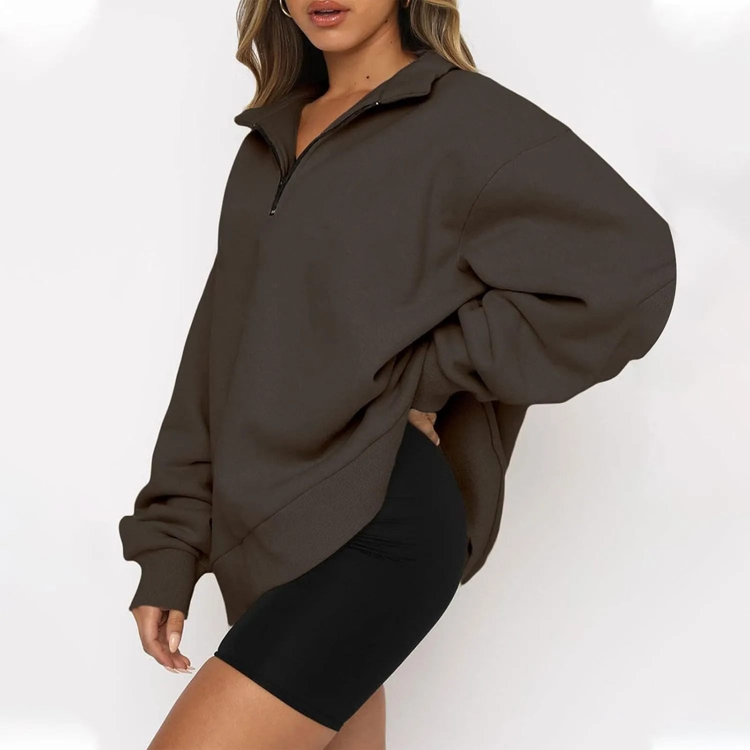 Womens Half Zip Pullover Oversized Sweatshirts Hoodies Fall Fashion Outfits 2024 Y2k Clothes