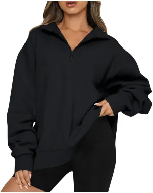 Womens Half Zip Pullover Oversized Sweatshirts Hoodies Fall Fashion Outfits 2024 Y2k Clothes