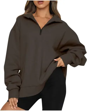 Womens Half Zip Pullover Oversized Sweatshirts Hoodies Fall Fashion Outfits 2024 Y2k Clothes