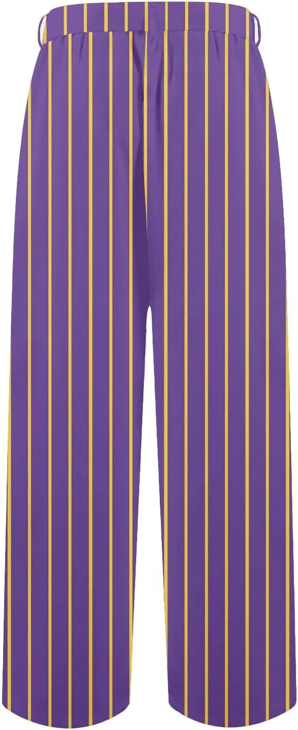 Womens High Waist Casual Linen Pants Adjustable Knot Drawstring Straight Leg Striped Print Lounge Trousers Pockets