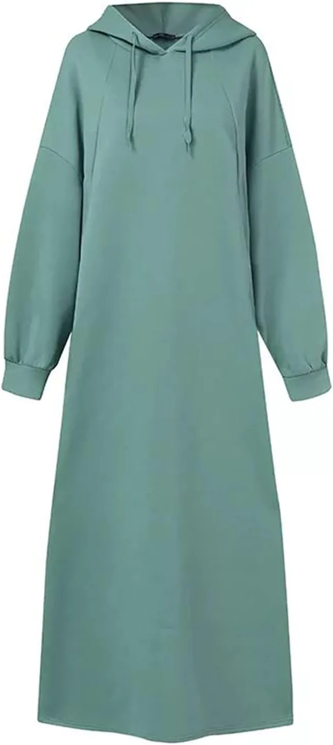 Women's Hooded Sweatshirt Side Split Tunic Dresses Long Sleeve Solid Casual Oversized Long Hoodie Pullovers Tops