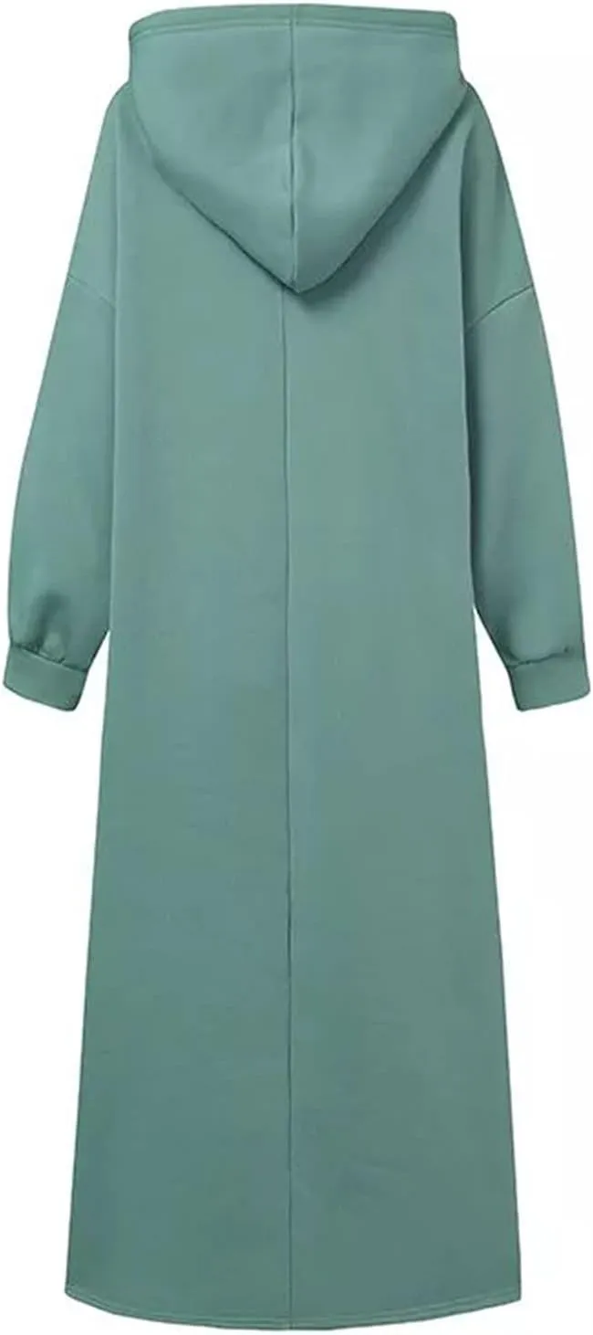 Women's Hooded Sweatshirt Side Split Tunic Dresses Long Sleeve Solid Casual Oversized Long Hoodie Pullovers Tops