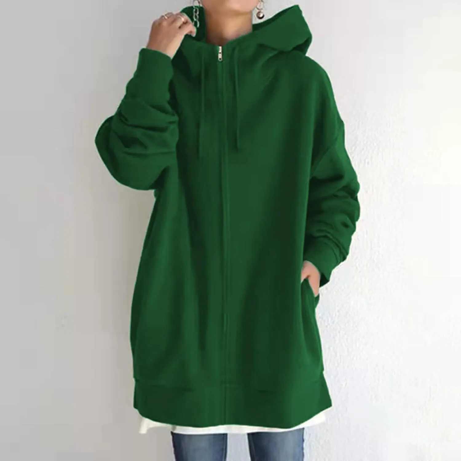 Womens Hoodies Fashion Sweatshirts Full Zip Up Winter Fleece Pullover Hoodies Fall Long Jackets with Pockets