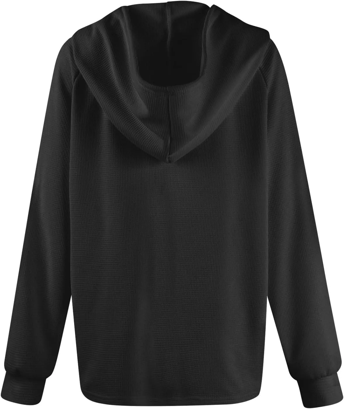 Womens Hoodies Hoodies for Women Waffle Knit Drawstring Button V Neck Long Sleeve Casual Pullover Sweatshirt Hooded Tops