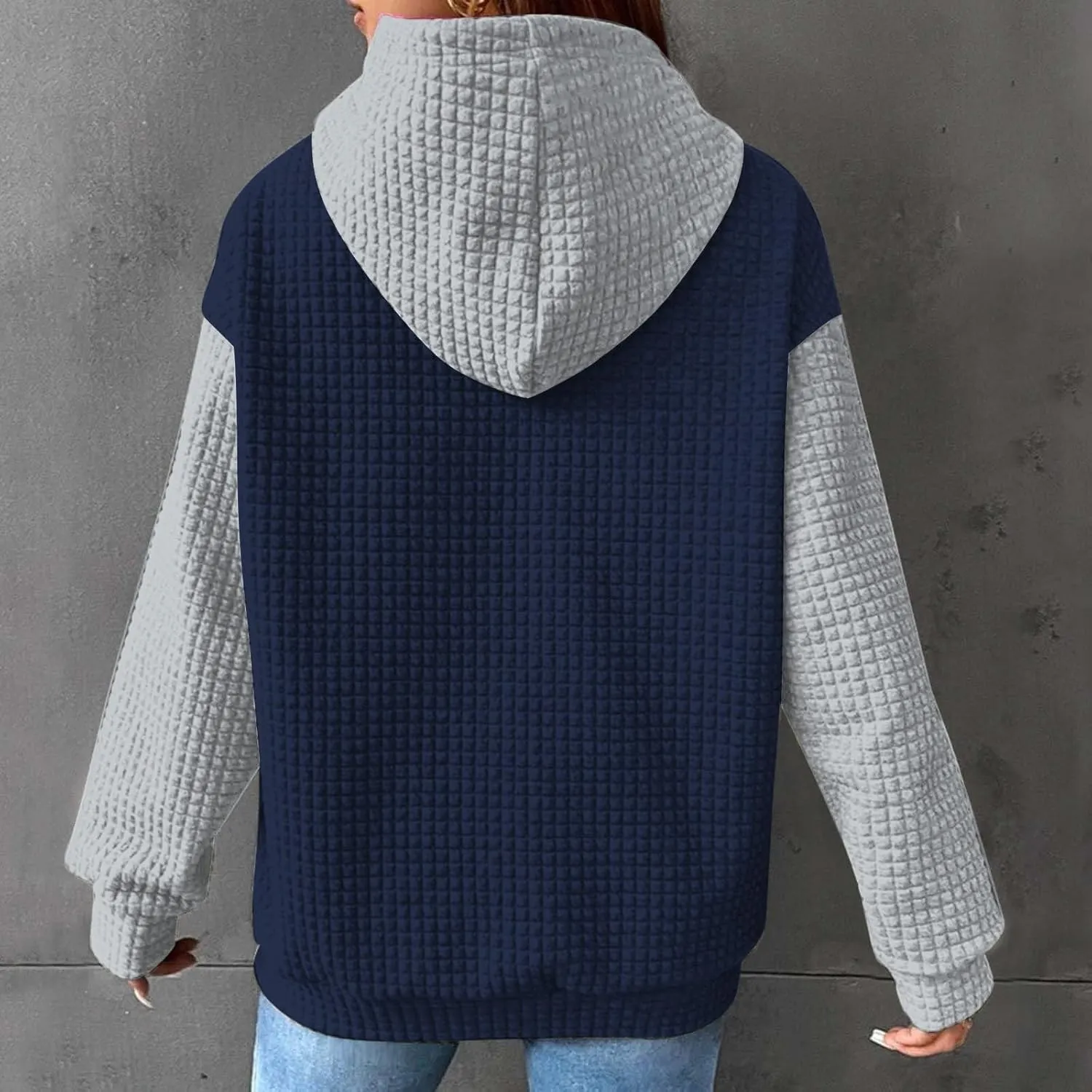 Womens Hoodies Oversized Sweatshirts 2024 Fashion Block Color Casual Crewneck Long Sleeve Loose Fit Winter Clothes