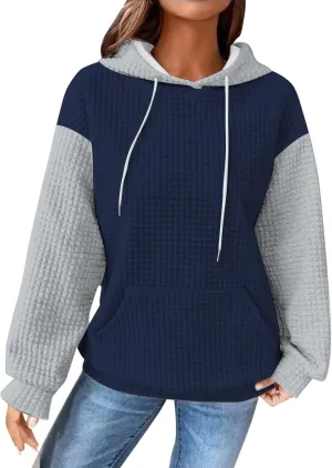 Womens Hoodies Oversized Sweatshirts 2024 Fashion Block Color Casual Crewneck Long Sleeve Loose Fit Winter Clothes