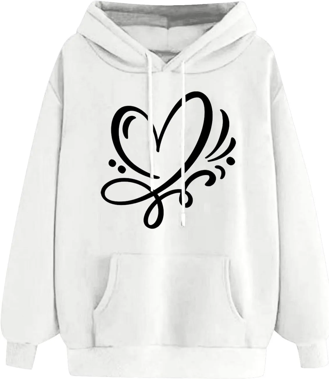 Women's Hoodies Pullover Cute Heart Sweatshirts Casual Long Sleeve Tops Kangaroo Pocket Sweatshirt for Teen Girl