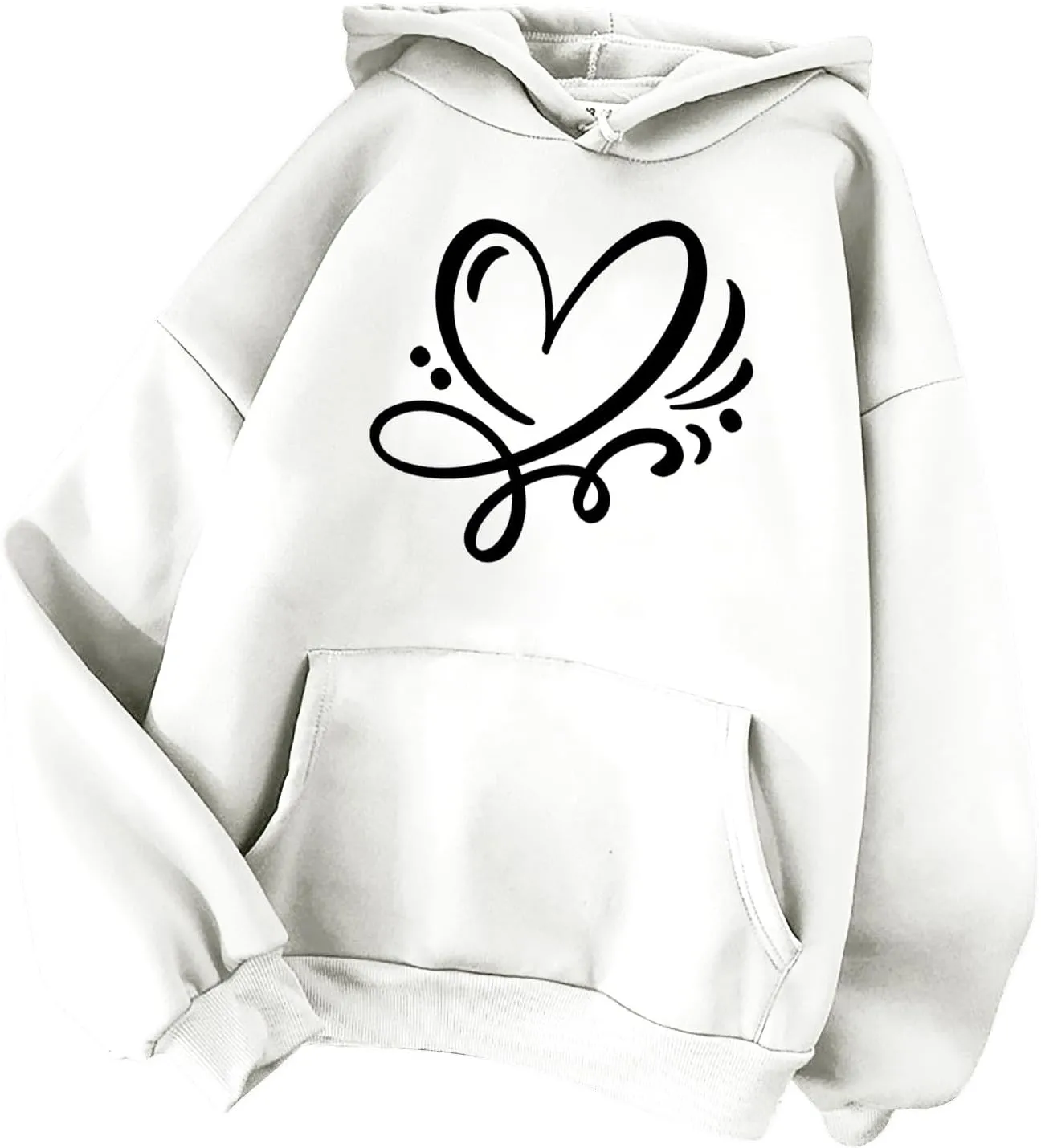 Women's Hoodies Pullover Cute Heart Sweatshirts Casual Long Sleeve Tops Kangaroo Pocket Sweatshirt for Teen Girl