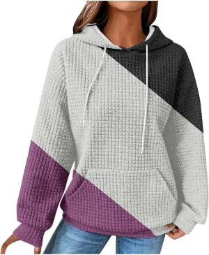 Womens Hoodies Waffle Hooded Sweatshirt Long Sleeve Casual Loose Fit Pullover Tops 2024 Fall Fashion with Pocket