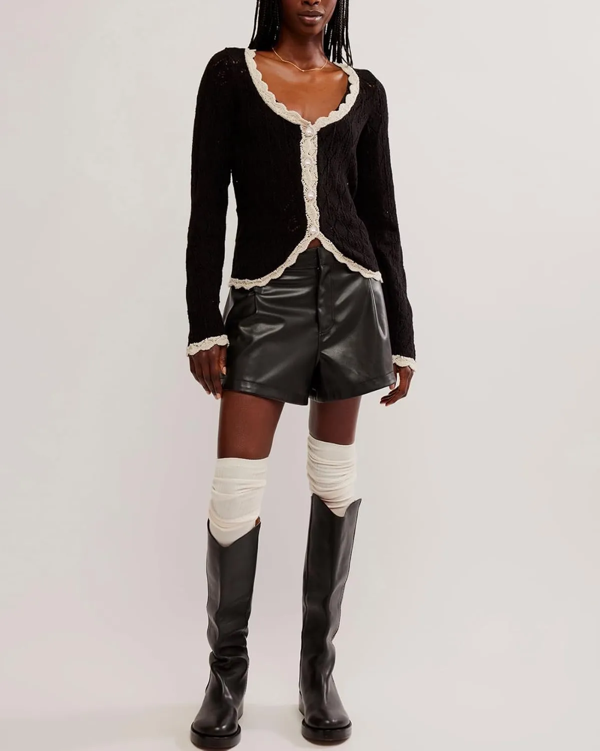 Women's Knit Crochet Sweater Cardigan Cropped Button Down Lace Hollow Out Lightweight Shrug Tops