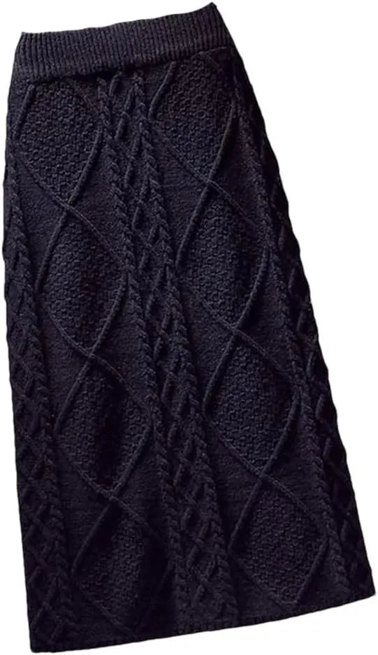Women's Knitted Skirts High Waist Pencil Skirts Solid Color Autumn Ladies Long Skirt