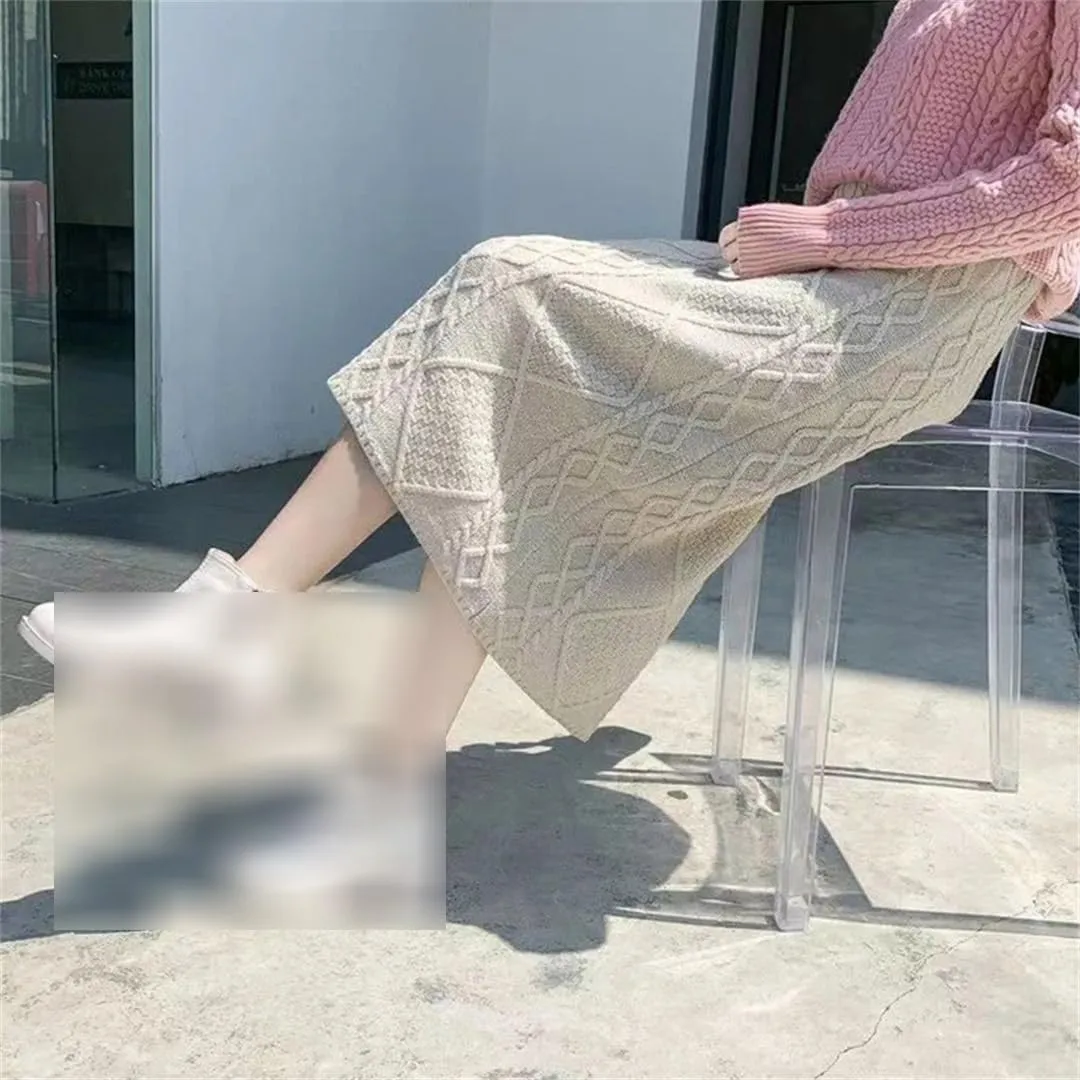 Women's Knitted Skirts High Waist Pencil Skirts Solid Color Autumn Ladies Long Skirt