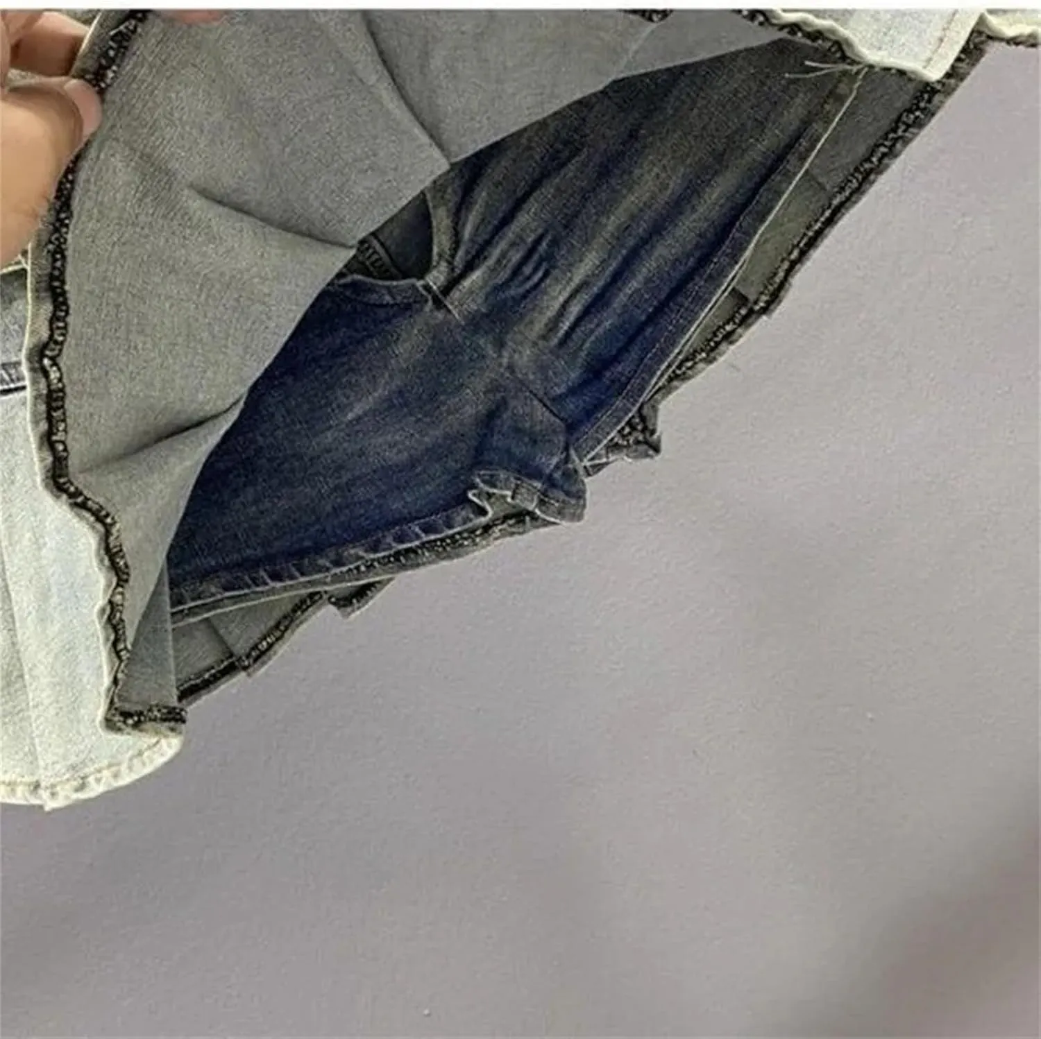 Women's Korean Style Denim Pleated Short Skirt Summer High Waisted Motorcycle Mini Culottes Skirts