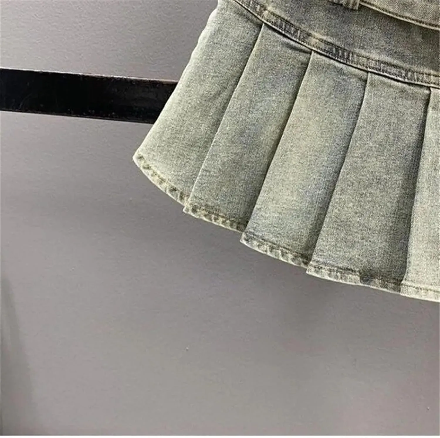 Women's Korean Style Denim Pleated Short Skirt Summer High Waisted Motorcycle Mini Culottes Skirts
