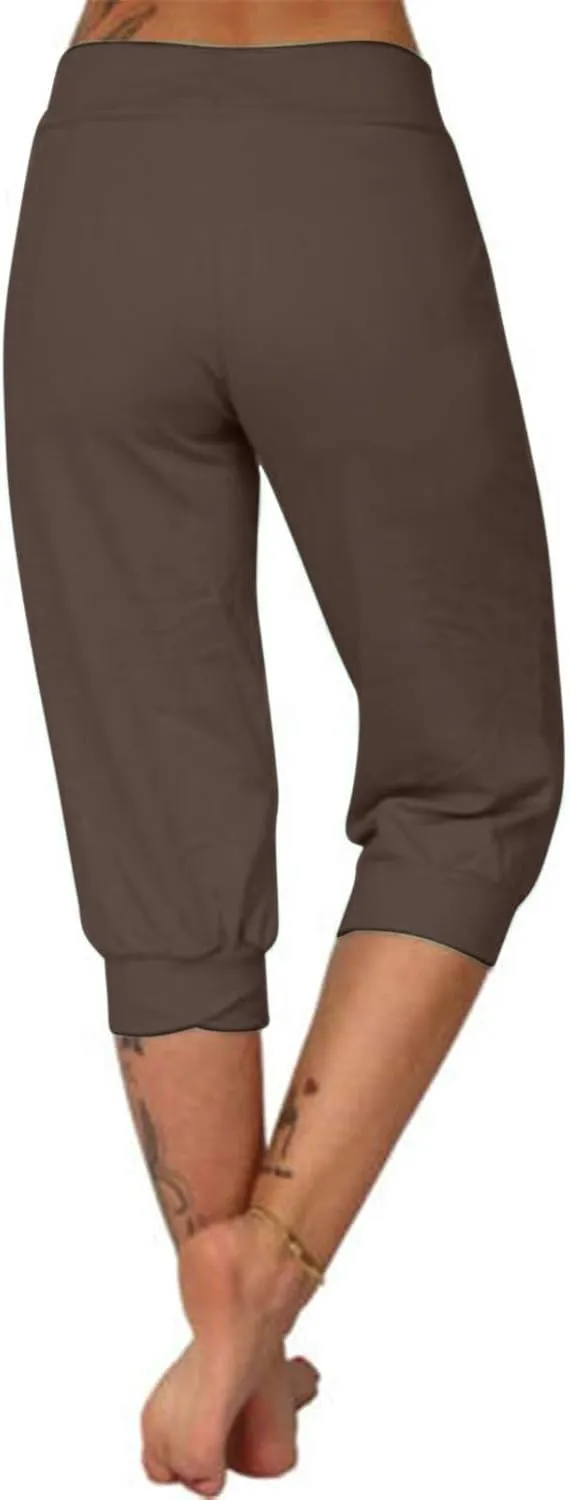 Womens Leggings High Waist Capri Pants Casual Comfy Yoga Corp Trousers Exercise Workout Soft Capris with Pockets