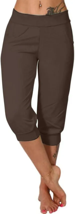 Womens Leggings High Waist Capri Pants Casual Comfy Yoga Corp Trousers Exercise Workout Soft Capris with Pockets