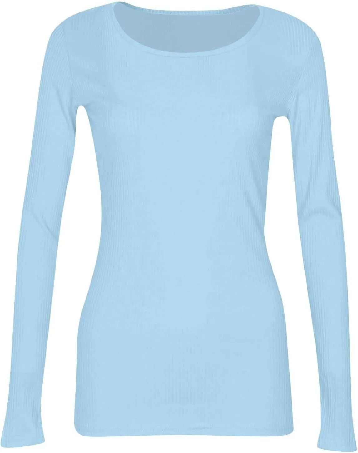 Womens Long Sleeve Crewneck Tops Rib Knit Slim Fit Basic Shirts 2024 Casual T-Shirt Stretchy Going Out Basic Outfits