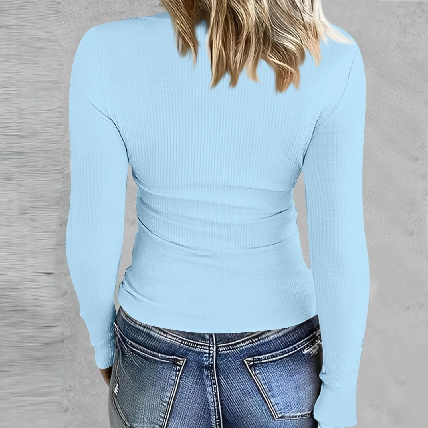 Womens Long Sleeve Crewneck Tops Rib Knit Slim Fit Basic Shirts 2024 Casual T-Shirt Stretchy Going Out Basic Outfits
