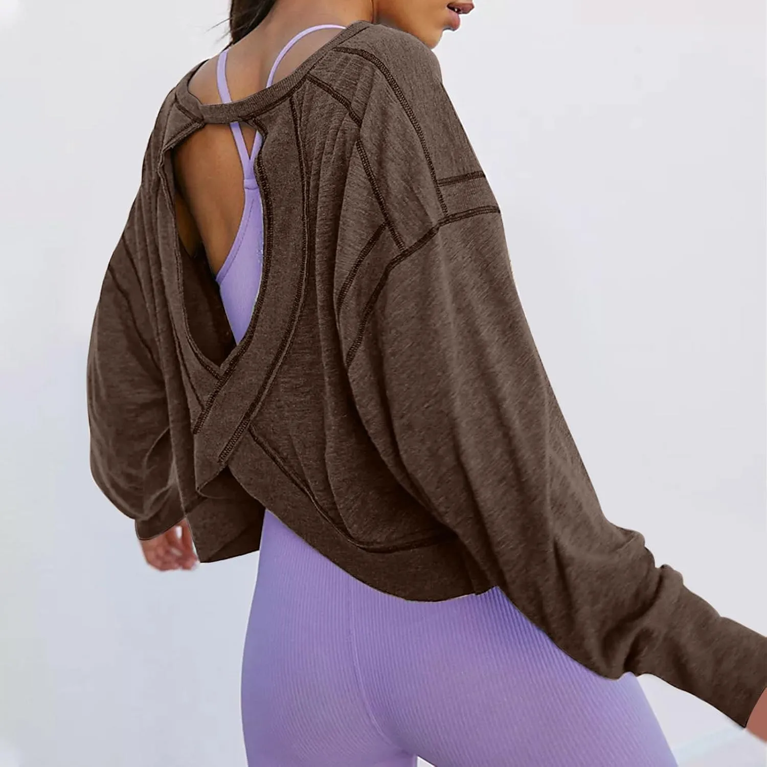 Womens Long Sleeve Tshirts Shirts Crewneck Sweatshirts Tops 2024 Fall Trendy Oversized Tunics Hollow Out Y2K Clothes