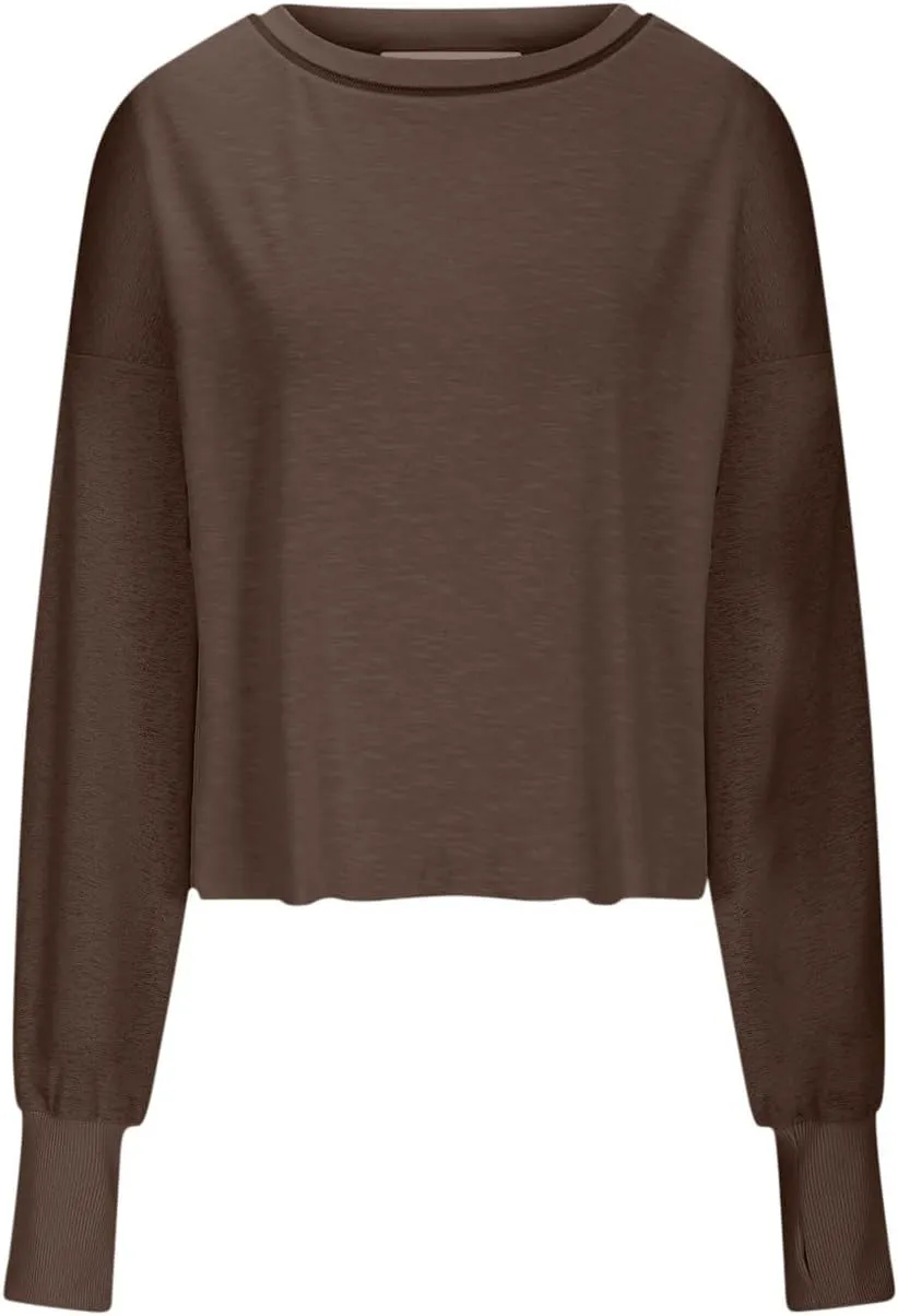 Womens Long Sleeve Tshirts Shirts Crewneck Sweatshirts Tops 2024 Fall Trendy Oversized Tunics Hollow Out Y2K Clothes