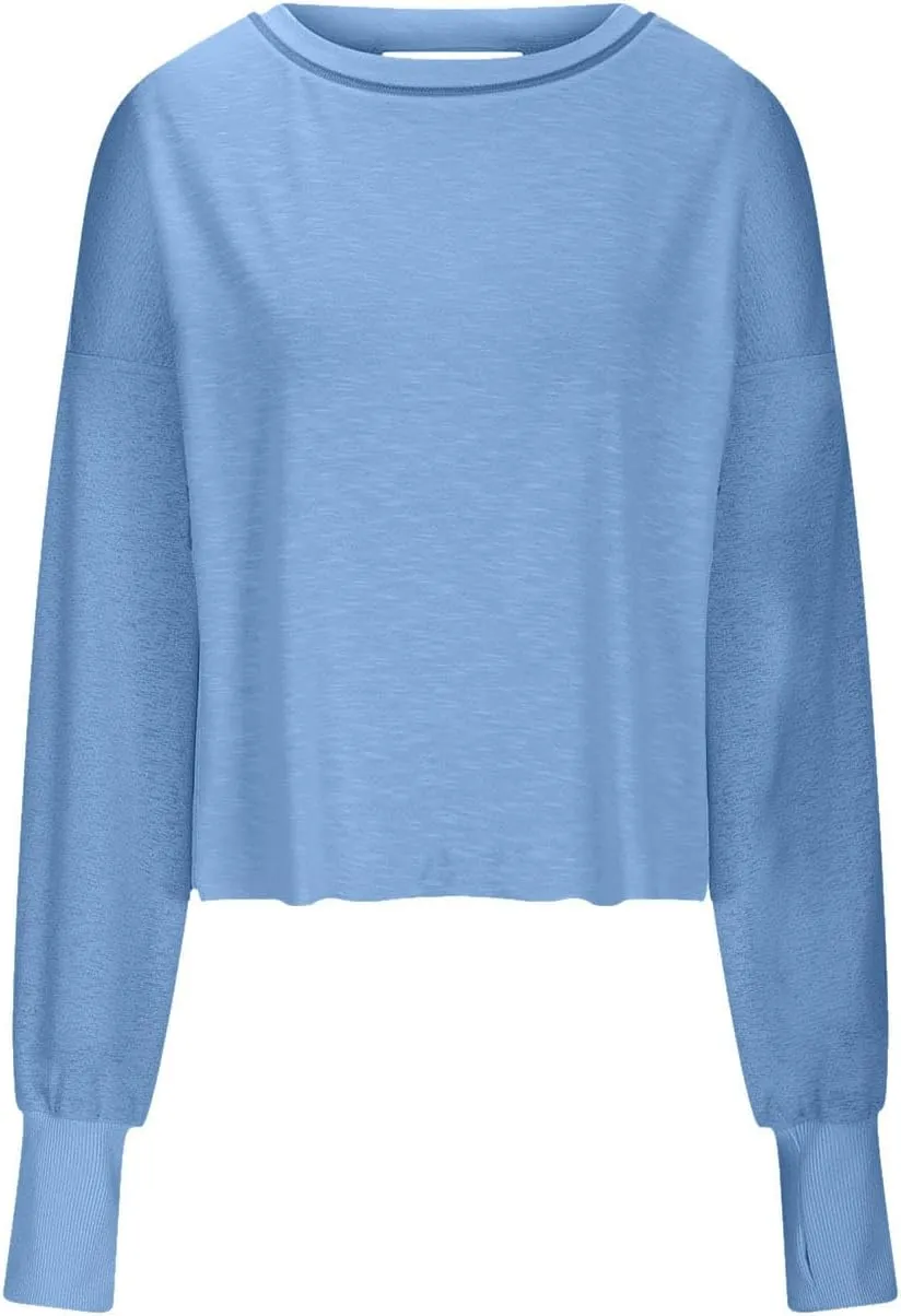 Womens Long Sleeve Tshirts Shirts Crewneck Sweatshirts Tops 2024 Fall Trendy Oversized Tunics Hollow Out Y2K Clothes