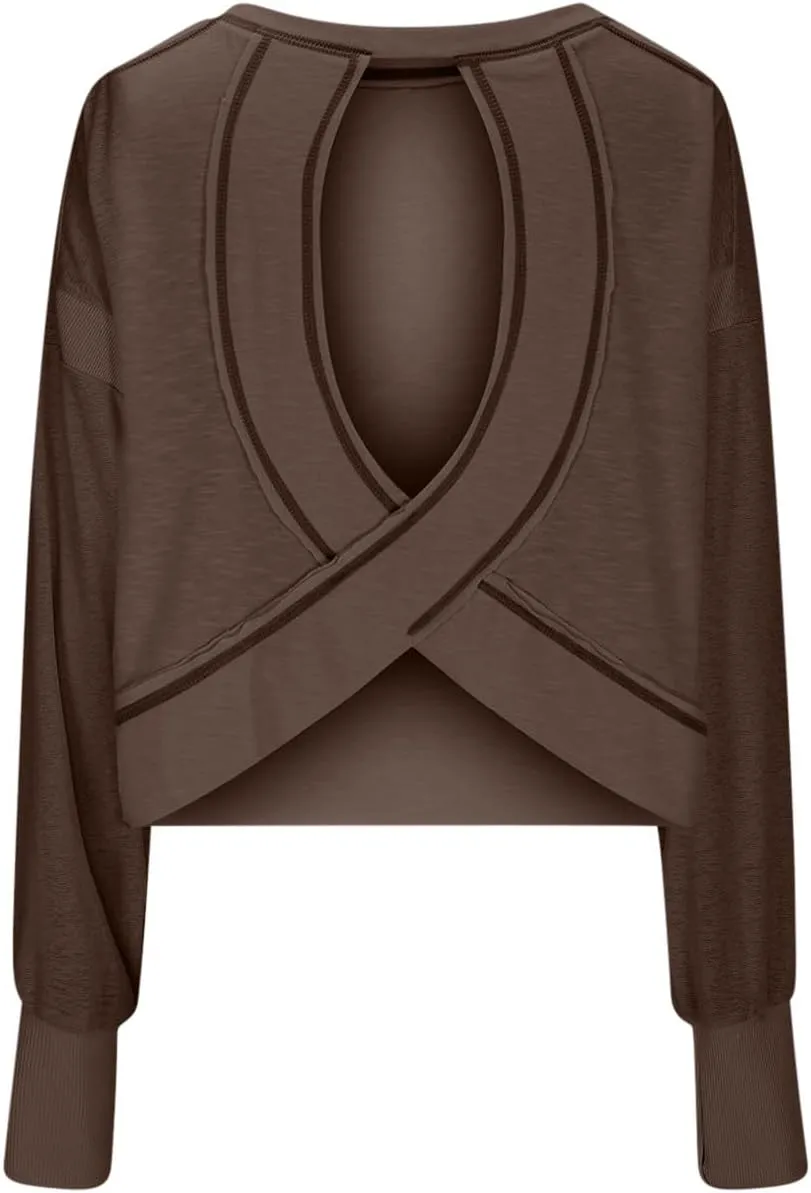 Womens Long Sleeve Tshirts Shirts Crewneck Sweatshirts Tops 2024 Fall Trendy Oversized Tunics Hollow Out Y2K Clothes