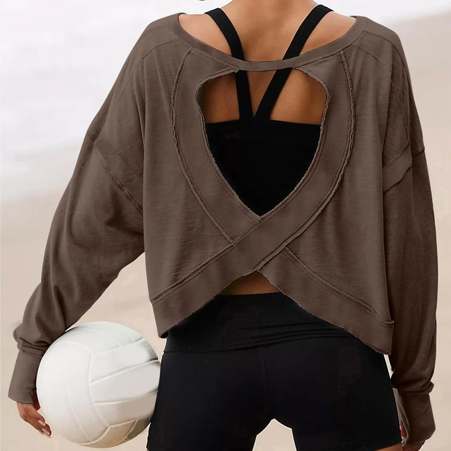 Womens Long Sleeve Tshirts Shirts Crewneck Sweatshirts Tops 2024 Fall Trendy Oversized Tunics Hollow Out Y2K Clothes