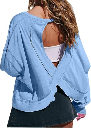 Womens Long Sleeve Tshirts Shirts Crewneck Sweatshirts Tops 2024 Fall Trendy Oversized Tunics Hollow Out Y2K Clothes