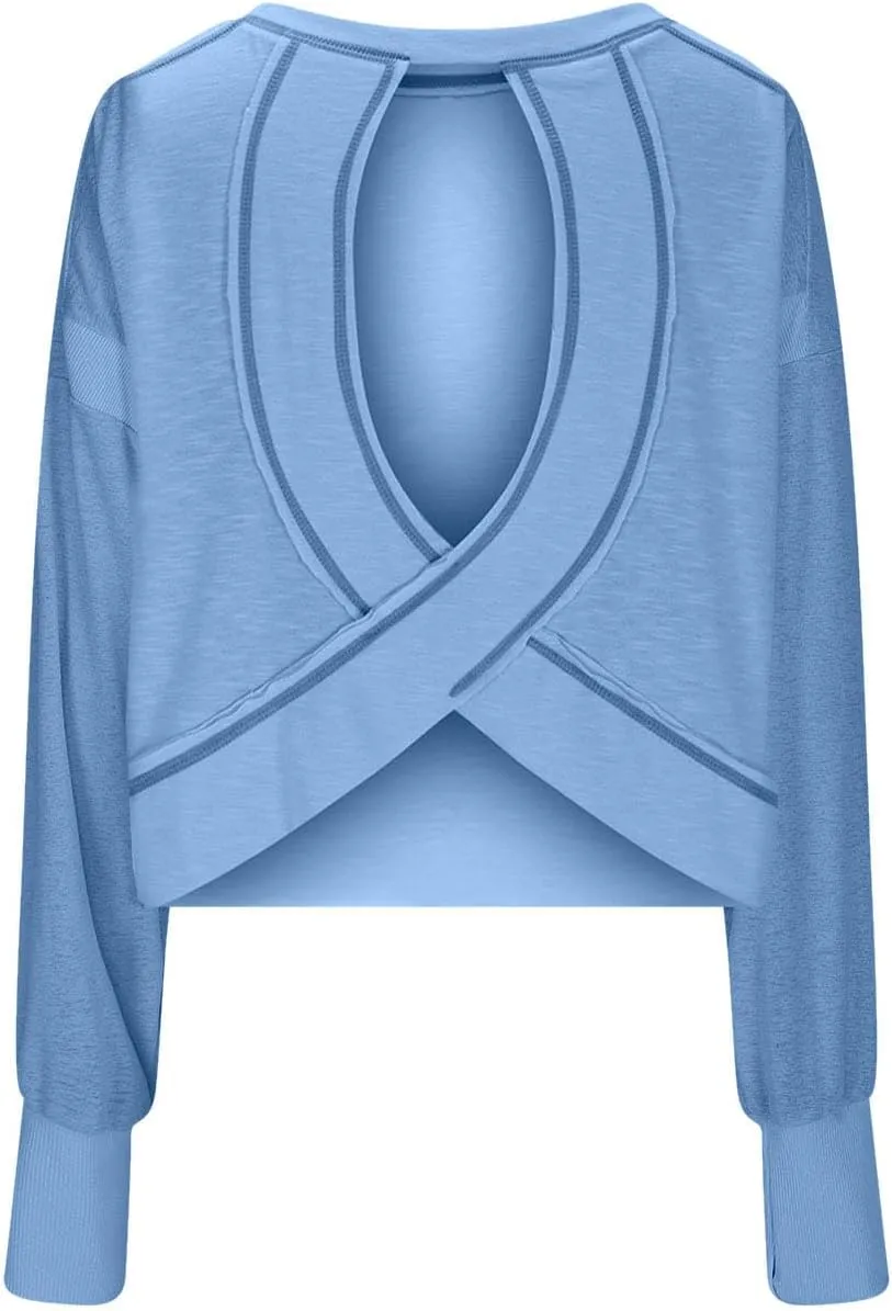Womens Long Sleeve Tshirts Shirts Crewneck Sweatshirts Tops 2024 Fall Trendy Oversized Tunics Hollow Out Y2K Clothes