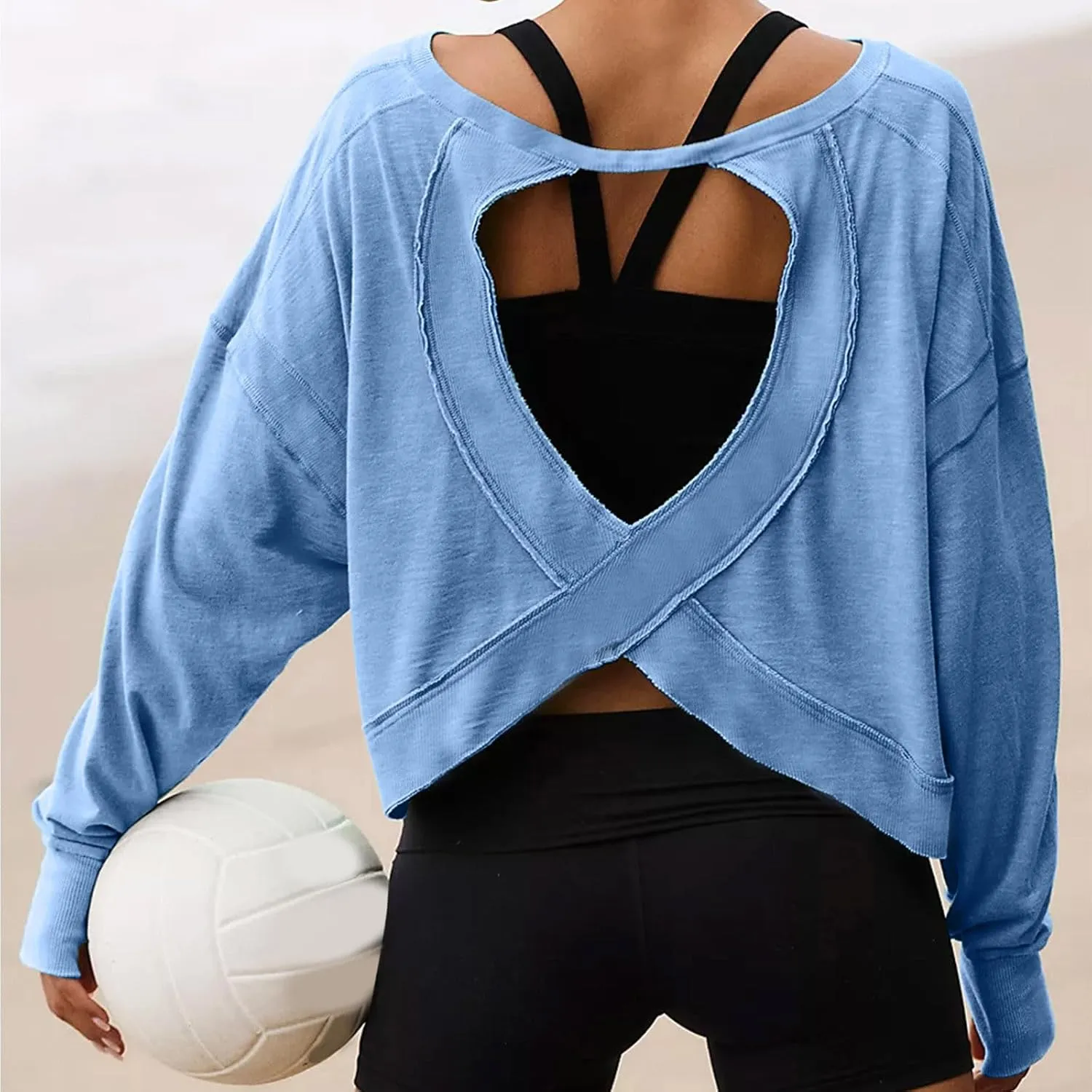 Womens Long Sleeve Tshirts Shirts Crewneck Sweatshirts Tops 2024 Fall Trendy Oversized Tunics Hollow Out Y2K Clothes