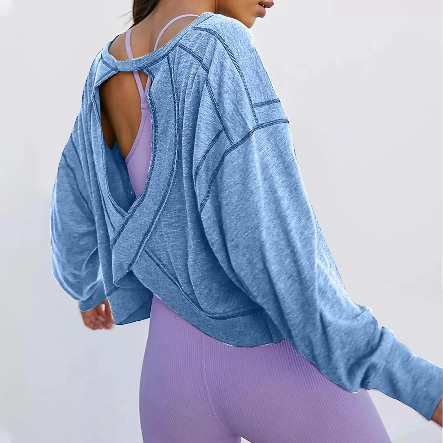 Womens Long Sleeve Tshirts Shirts Crewneck Sweatshirts Tops 2024 Fall Trendy Oversized Tunics Hollow Out Y2K Clothes