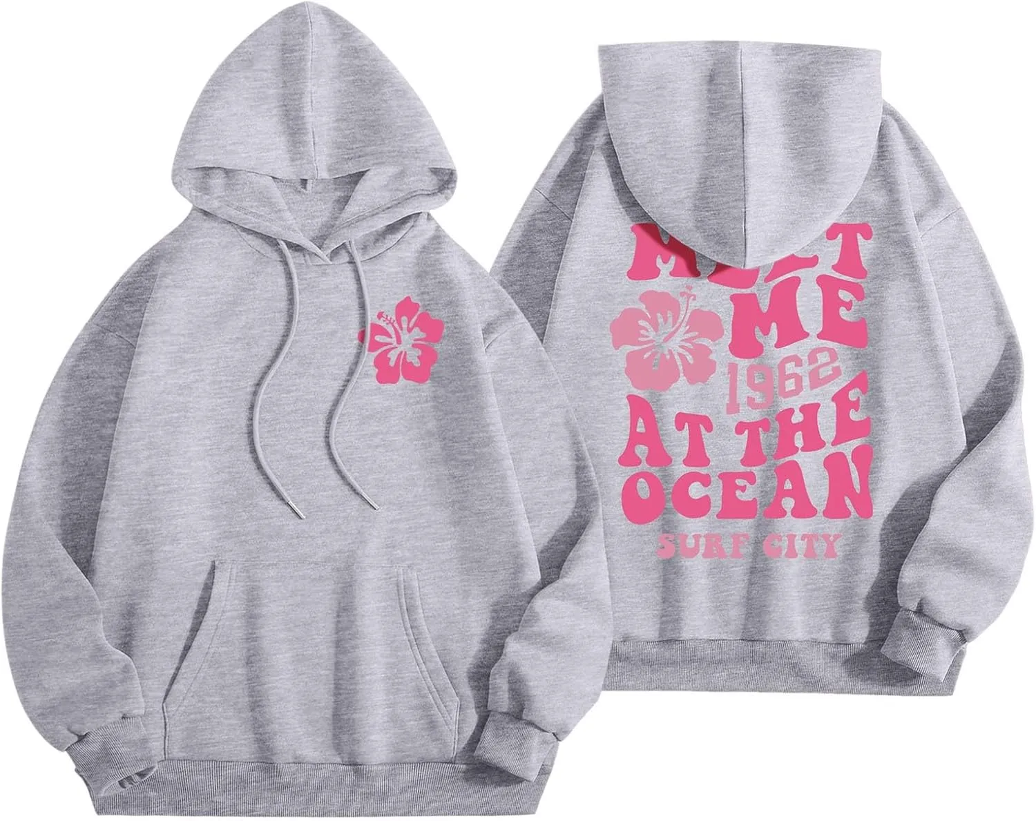 Women's Oversized Cute Hoodies Preppy Y2K Graphic Long Sleeved Sweatshirt for Teen Girls Pullover Tops with Pockets
