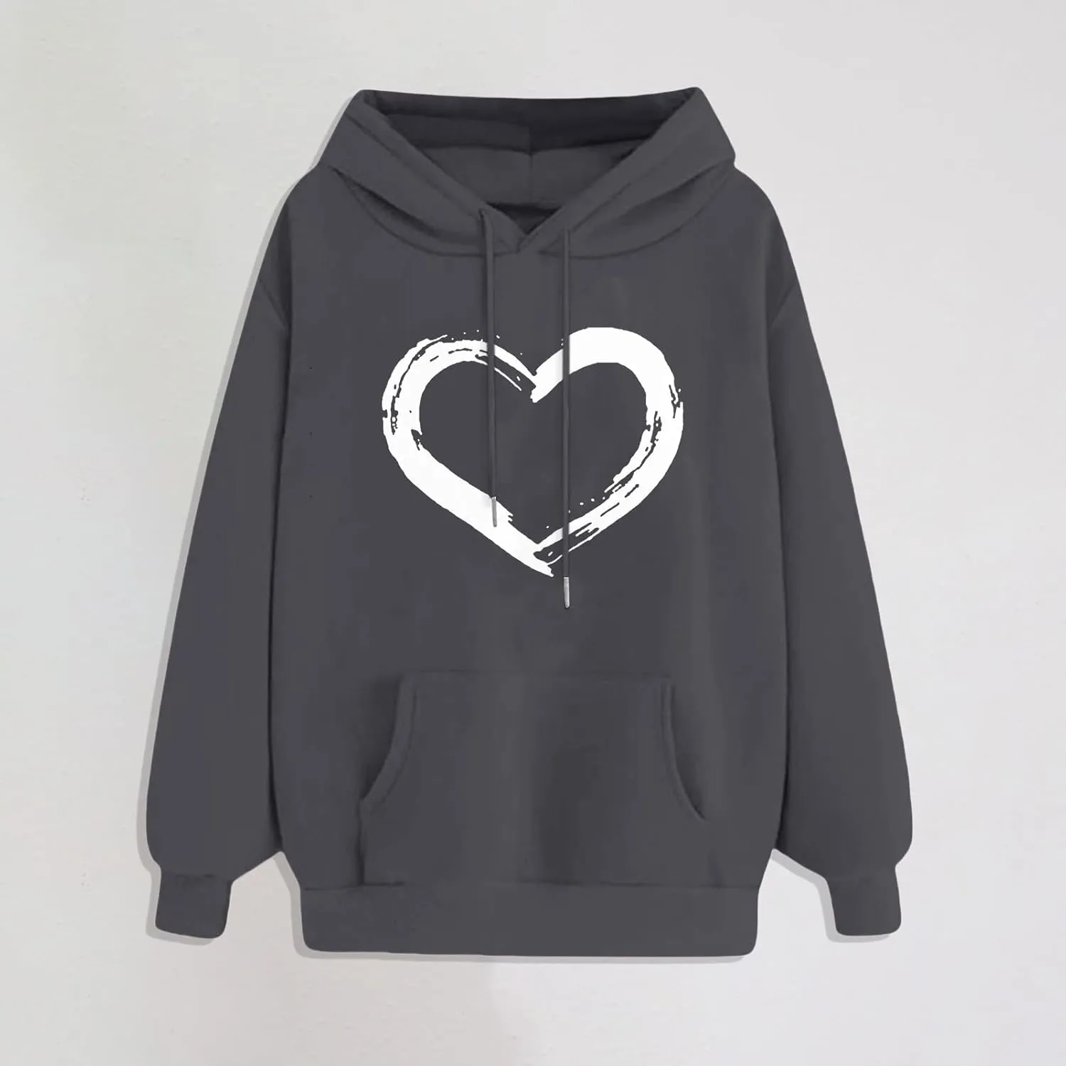 Womens Oversized Graphic Hoodies Casual Long Sleeve Heart Print Pullover Comfort Pocket Long Zip up Hoodie