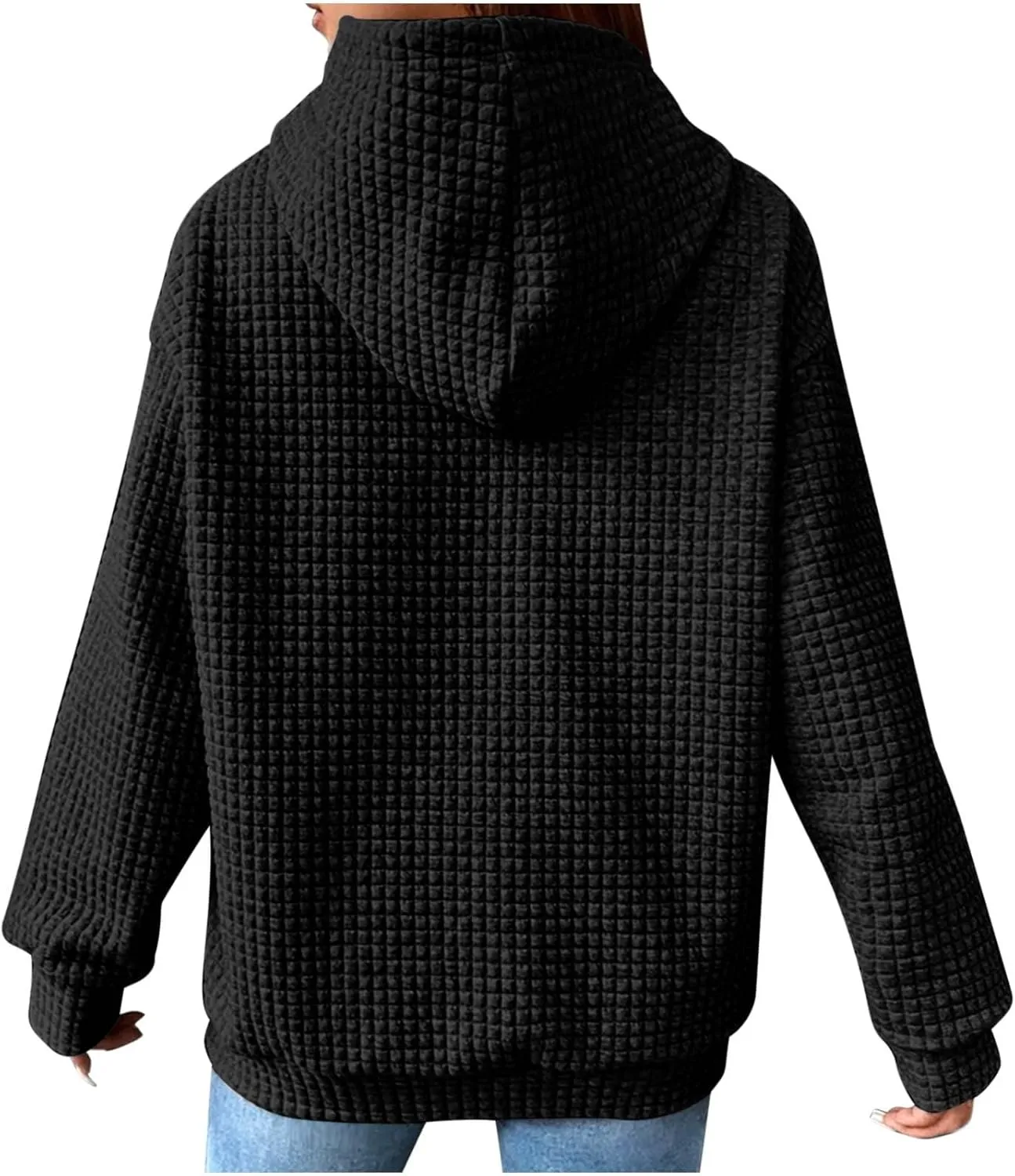 Womens Oversized Hooded Sweatshirts Lightweight Quilted Pullover Hoodies Long Sleeve Dressy Casual Top Fall Outfits