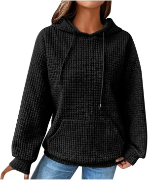 Womens Oversized Hooded Sweatshirts Lightweight Quilted Pullover Hoodies Long Sleeve Dressy Casual Top Fall Outfits