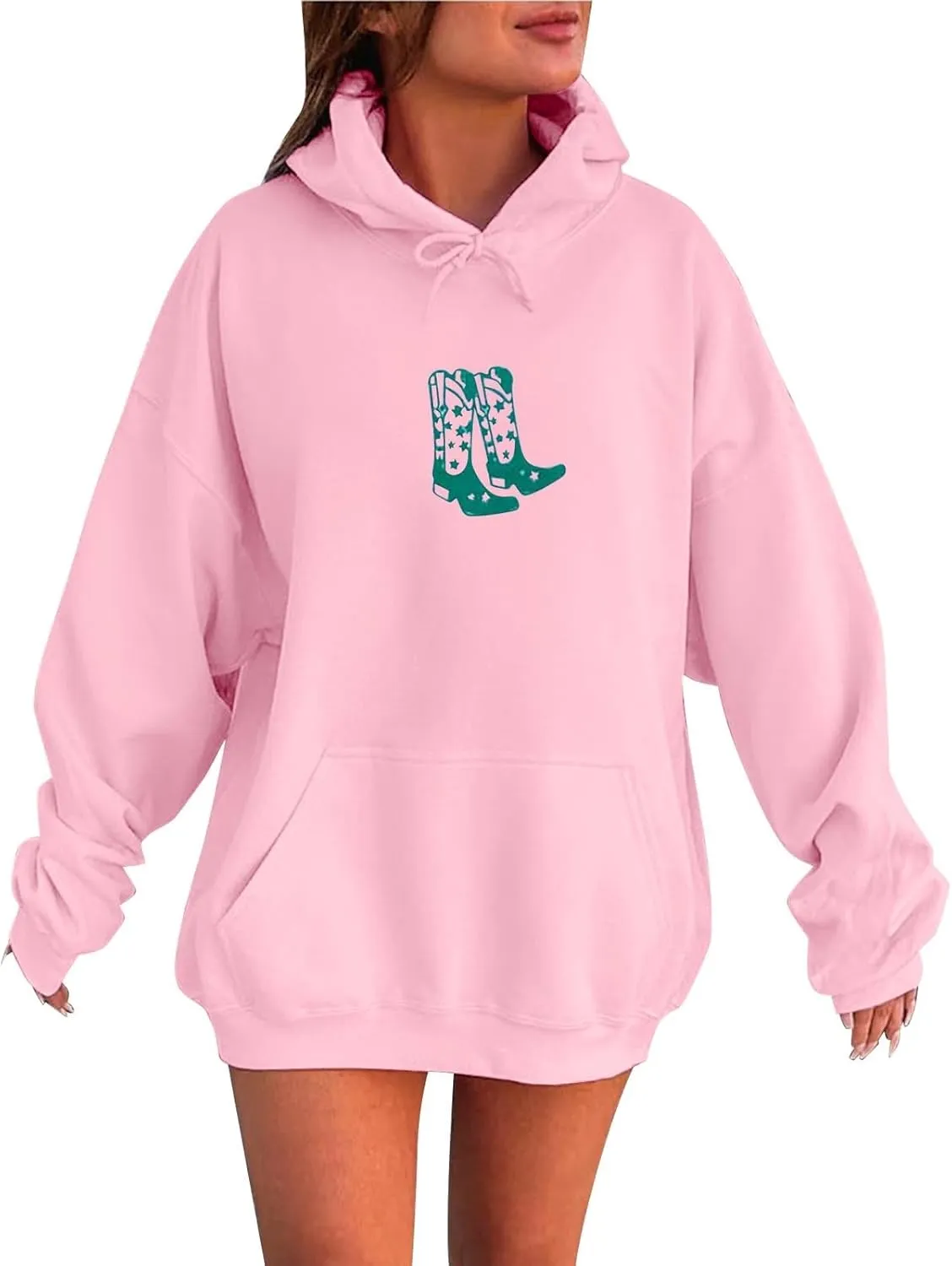 Women's Oversized Hoodie Slogan Letter Graphic Long Sleeve Preppy Sweatshirt Aesthetic Pullover with Pockets