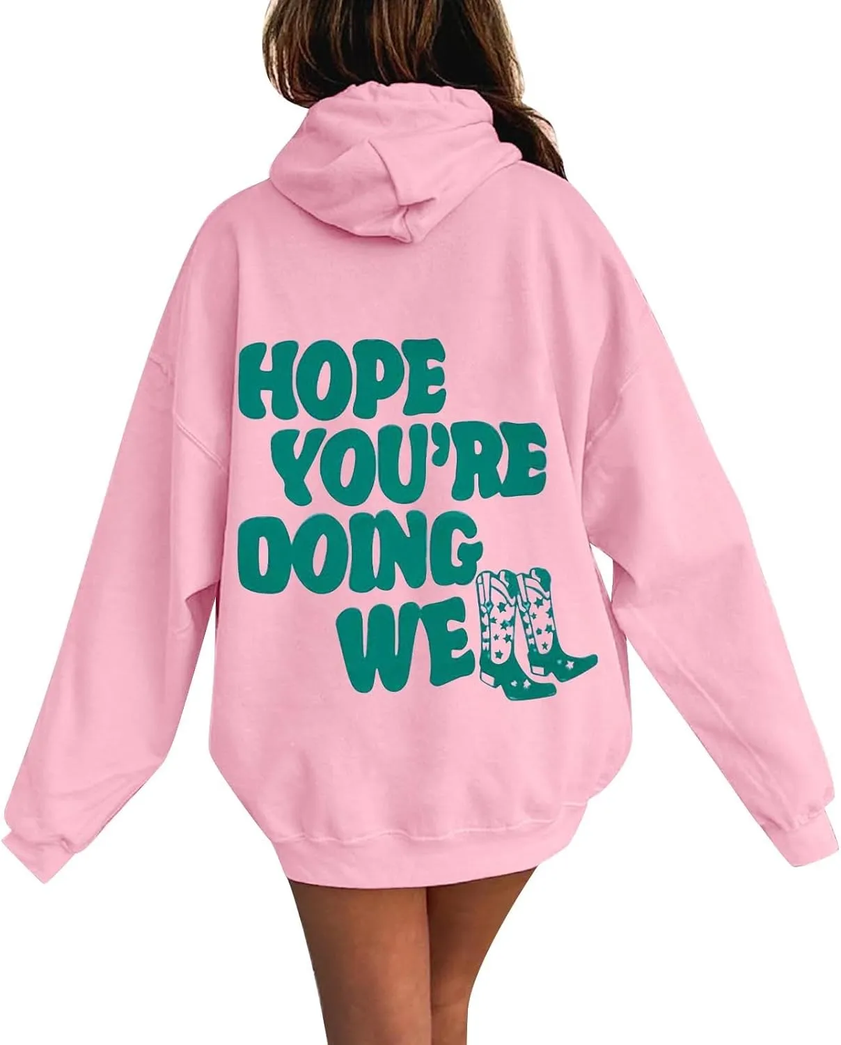 Women's Oversized Hoodie Slogan Letter Graphic Long Sleeve Preppy Sweatshirt Aesthetic Pullover with Pockets