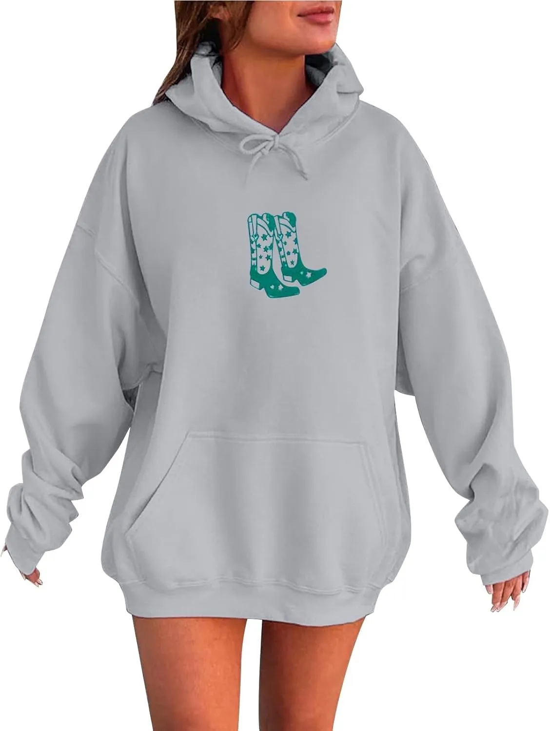 Women's Oversized Hoodie Slogan Letter Graphic Long Sleeve Preppy Sweatshirt Aesthetic Pullover with Pockets