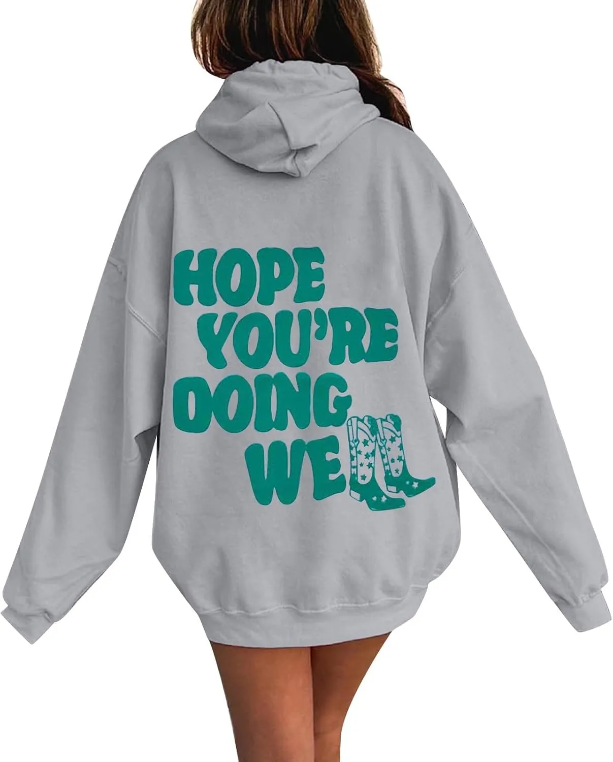 Women's Oversized Hoodie Slogan Letter Graphic Long Sleeve Preppy Sweatshirt Aesthetic Pullover with Pockets