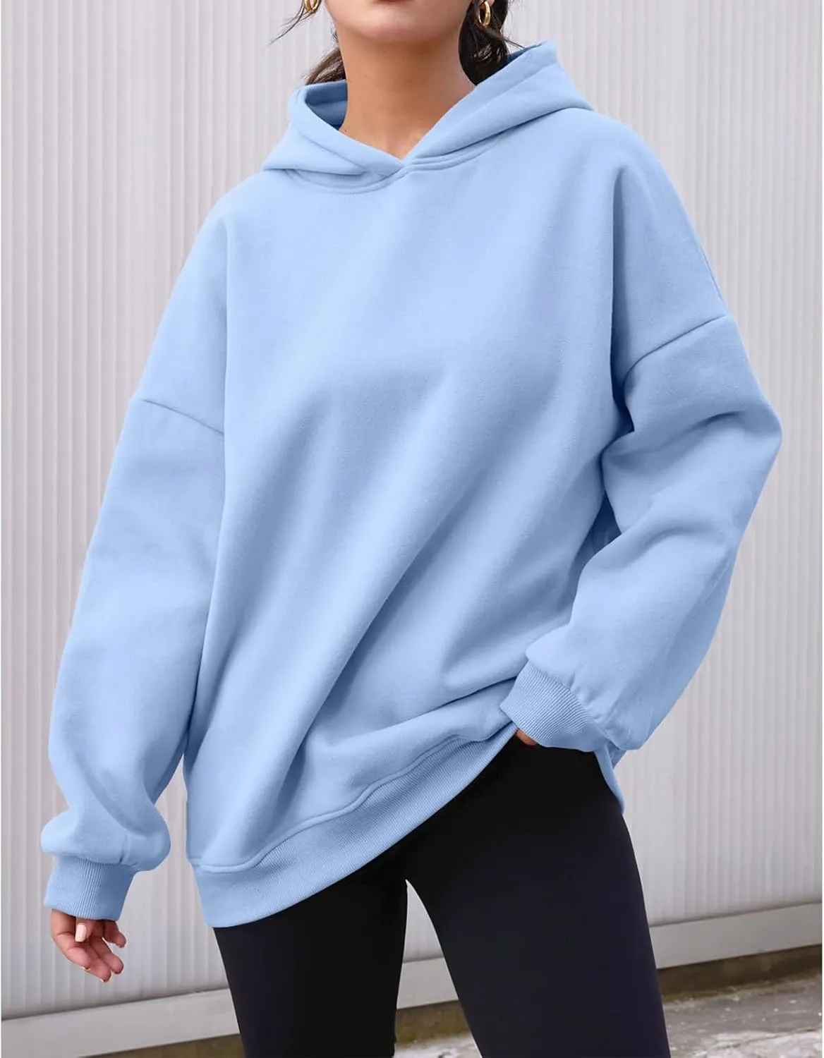 Womens Oversized Hoodies Casual Long Sleeve Hooded Sweatshirts Soft Comfy Solid Fleece Pullover Tops with Pocket