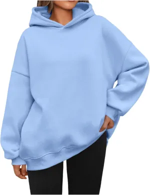 Womens Oversized Hoodies Casual Long Sleeve Hooded Sweatshirts Soft Comfy Solid Fleece Pullover Tops with Pocket