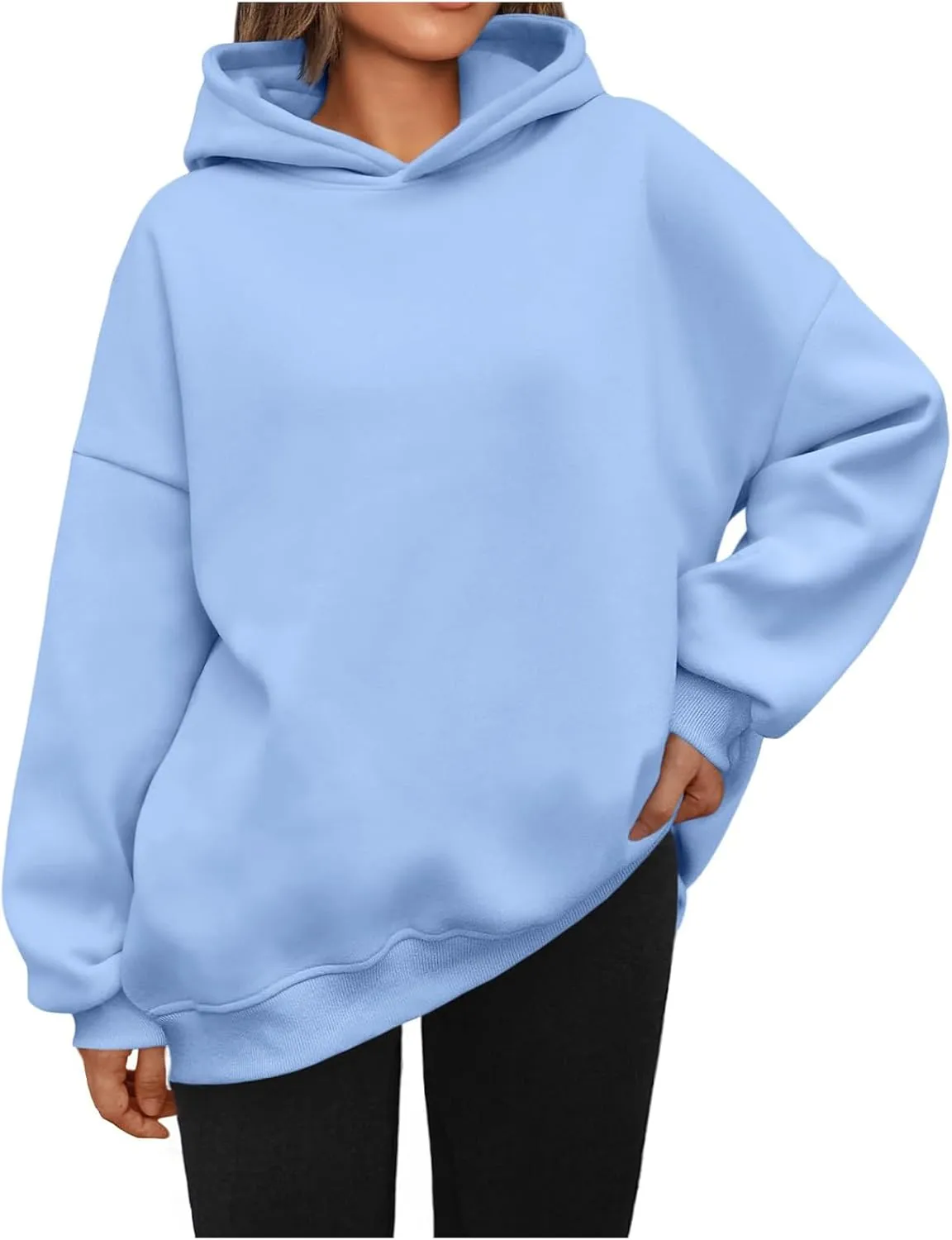 Womens Oversized Hoodies Casual Long Sleeve Hooded Sweatshirts Soft Comfy Solid Fleece Pullover Tops with Pocket