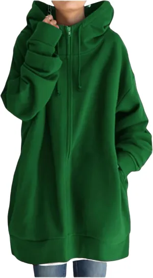 Womens Oversized Long Hoodies Zip Up Jacket Cowl Neck Long Sleeve Sweatshirt Fleece Loose Fit Fall Clothes